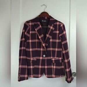 7th Avenue Design Studio Maroon and Pink Plaid Jacket 6